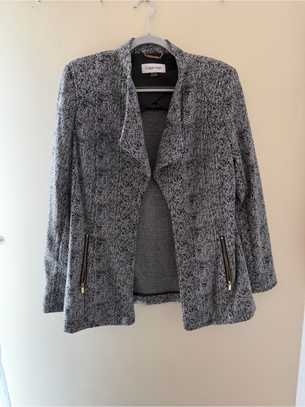 Calvin Klein Gray & Black Open-Front Knit Jacket